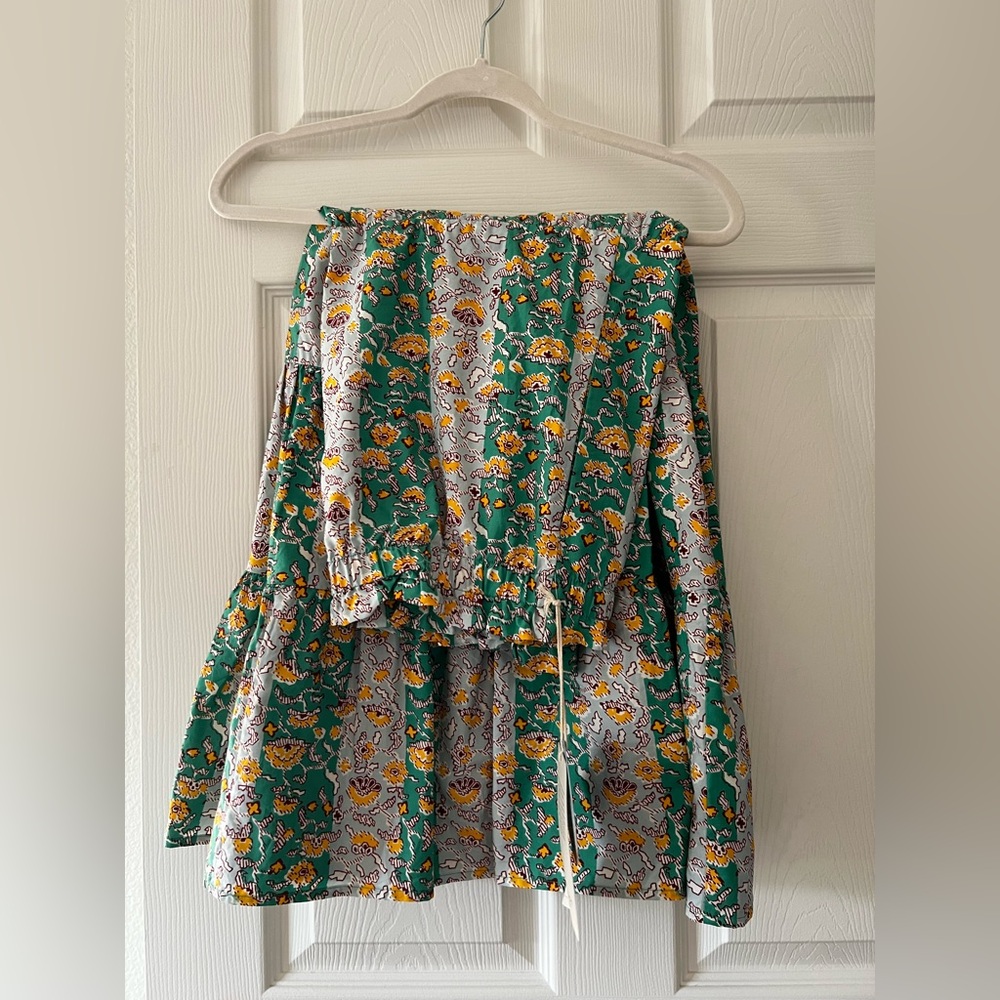 RHODE Green Tan A-Line Resort Midi Skirt